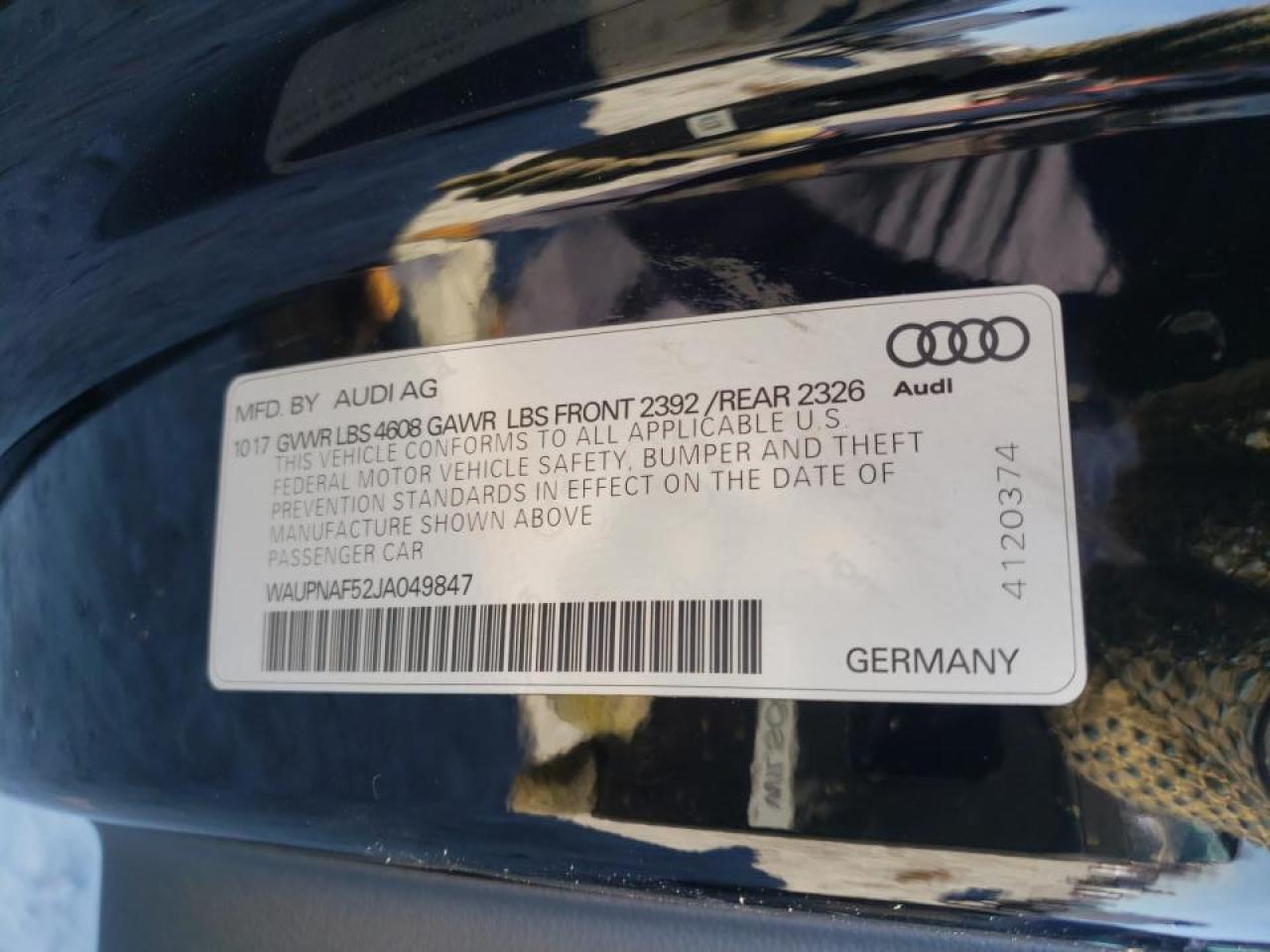 Photo 10 from auction – 2018 AUDI A5 PREMIUM with VIN WAUPNAF52JA049847