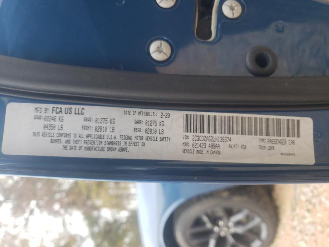 Photo 10 from auction – 2020 DODGE CHALLENGER with VIN 2C3CDZAG2LH139374