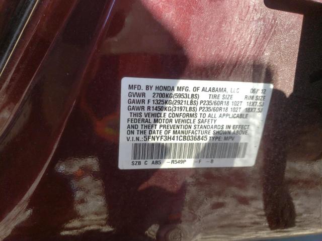 Photo 10 from auction – 2012 HONDA PILOT EX with VIN 5FNYF3H41CB036845
