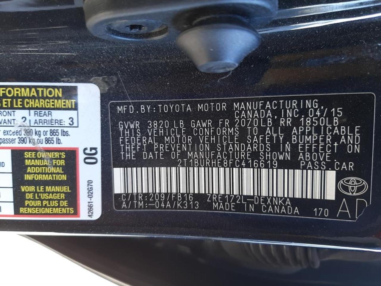 صورة رقم 10 من المزاد - 2015 TOYOTA COROLLA L مع VIN 2T1BURHE8FC416619