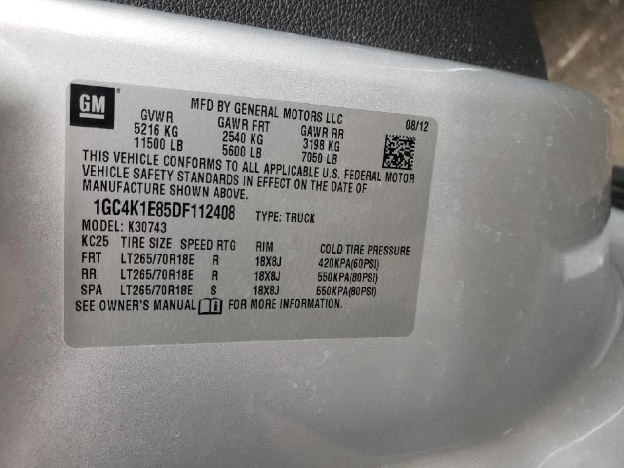 Photo 10 from auction – 2013 CHEVROLET SILVERADO with VIN 1GC4K1E85DF112408