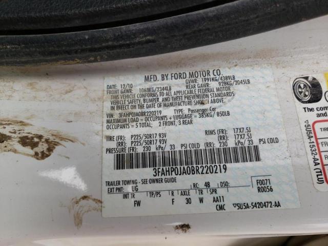 Photo 10 from auction – 2011 FORD FUSION SEL with VIN 3FAHP0JA0BR220219