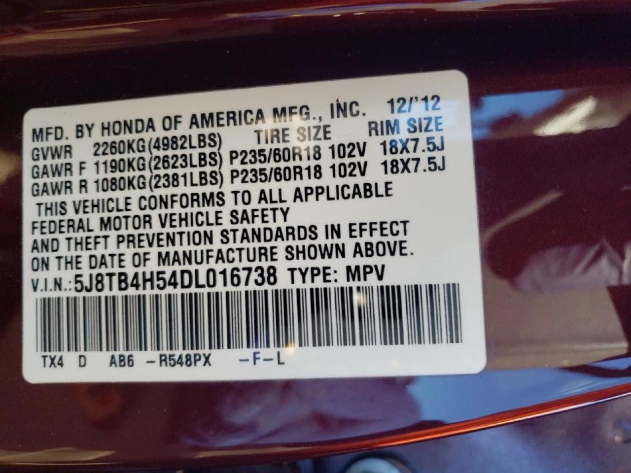 Photo 10 from auction – 2013 ACURA RDX TECHNO with VIN 5J8TB4H54DL016738