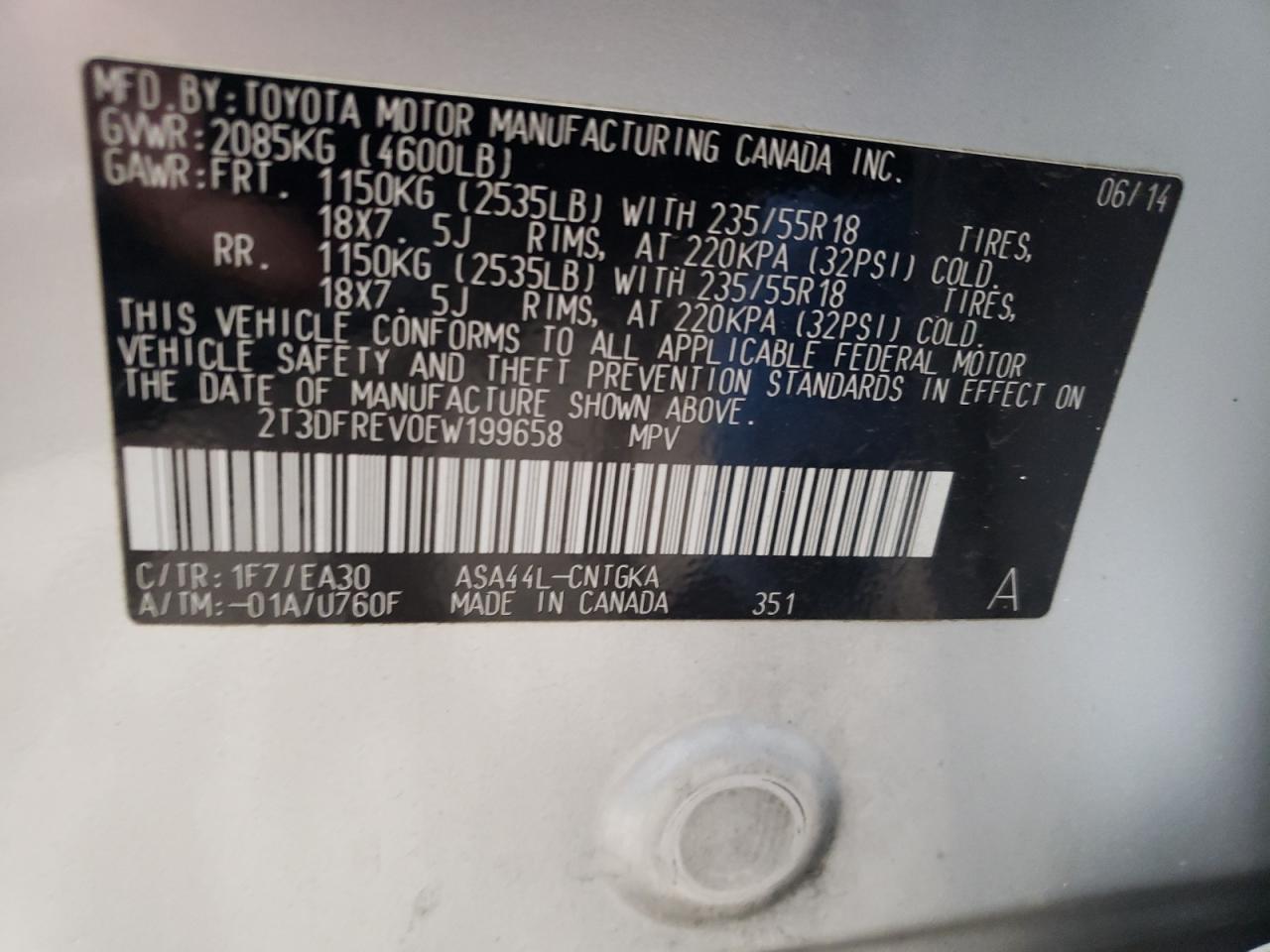 Photo 10 from auction – 2014 TOYOTA RAV4 LIMIT with VIN 2T3DFREV0EW199658