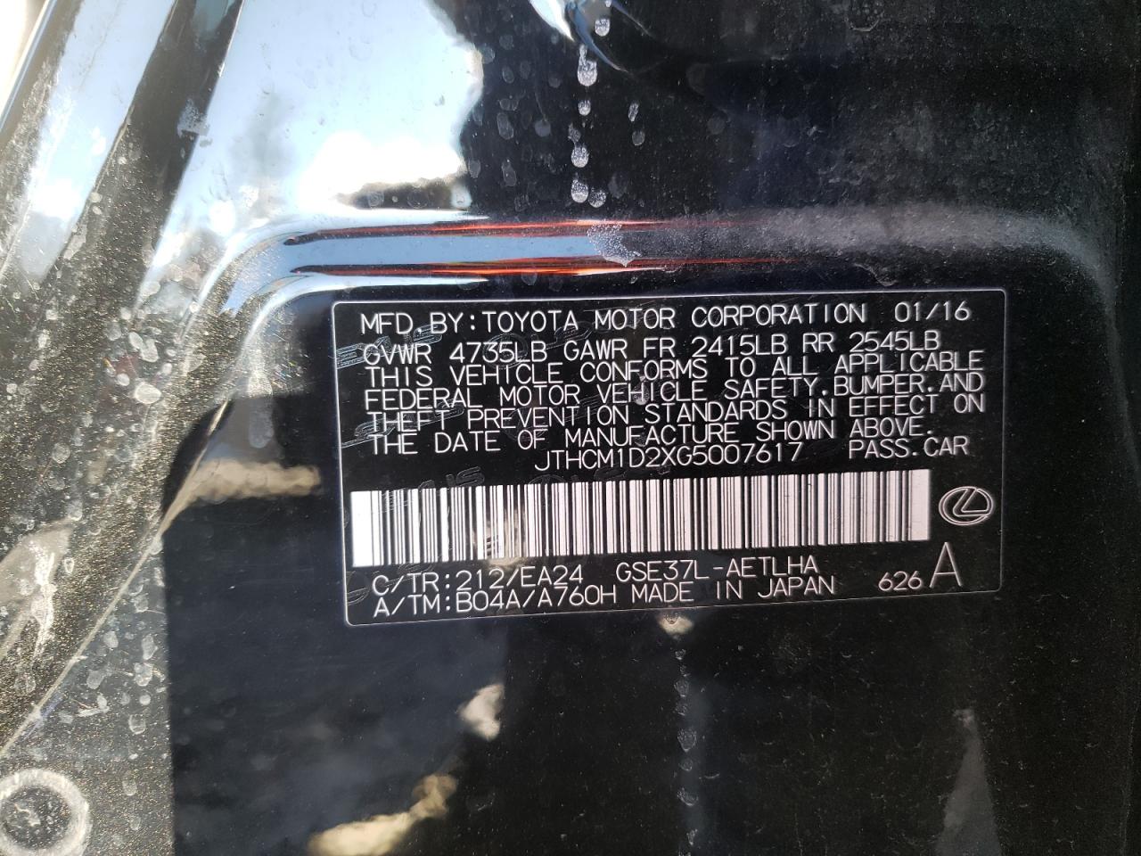 Photo 10 from auction – 2016 LEXUS IS 300 with VIN JTHCM1D2XG5007617