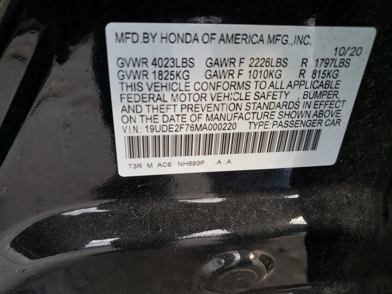 Photo 10 from auction – 2021 ACURA ILX PREMIU with VIN 19UDE2F76MA000220