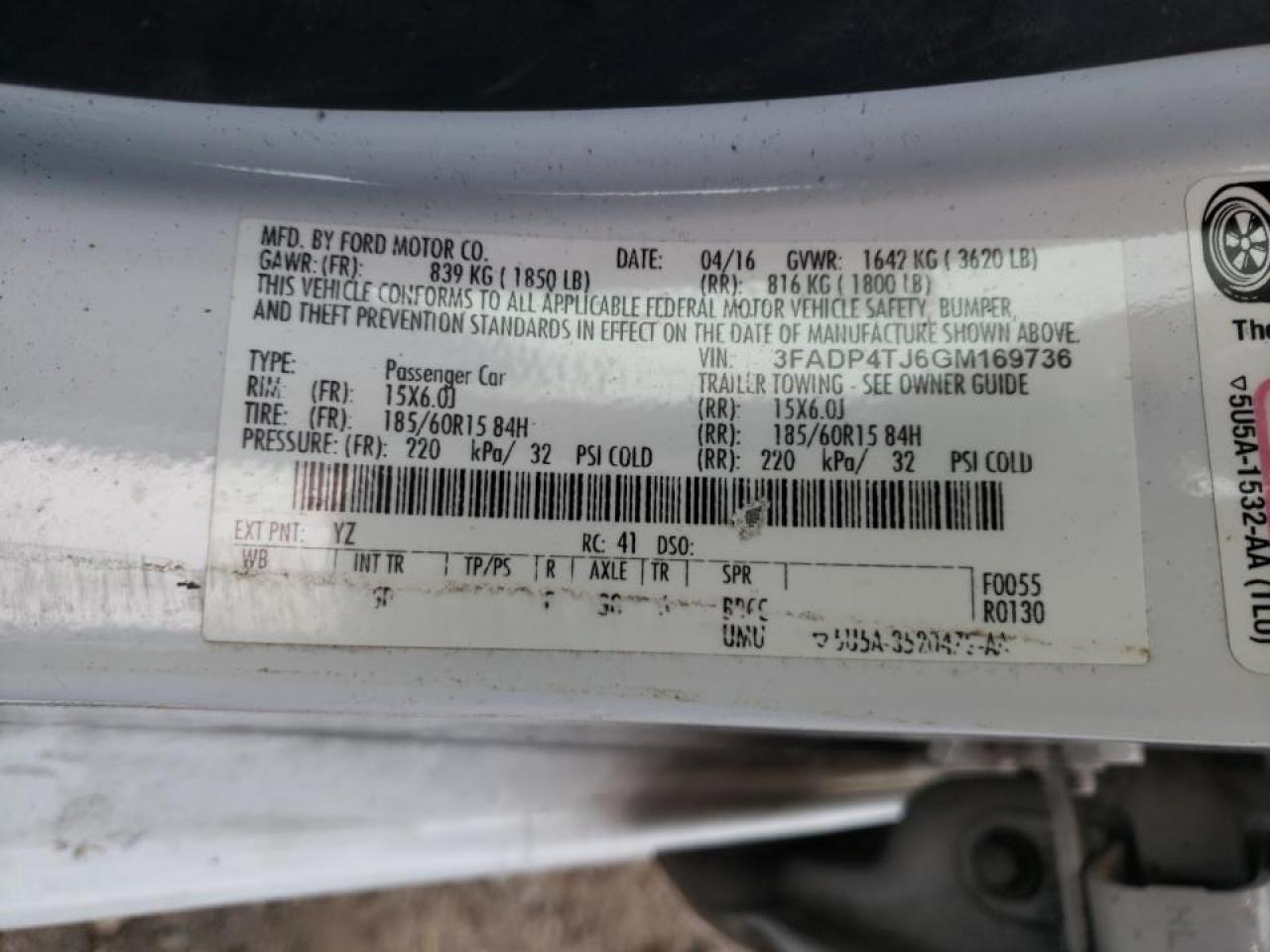 Photo 10 from auction – 2016 FORD FIESTA S with VIN 3FADP4TJ6GM169736