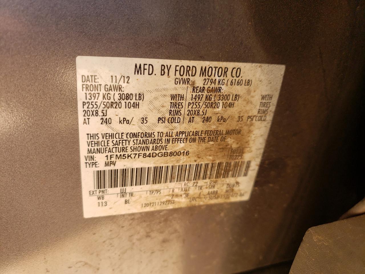 Photo 10 from auction – 2013 FORD EXPLORER L with VIN 1FM5K7F84DGB80016