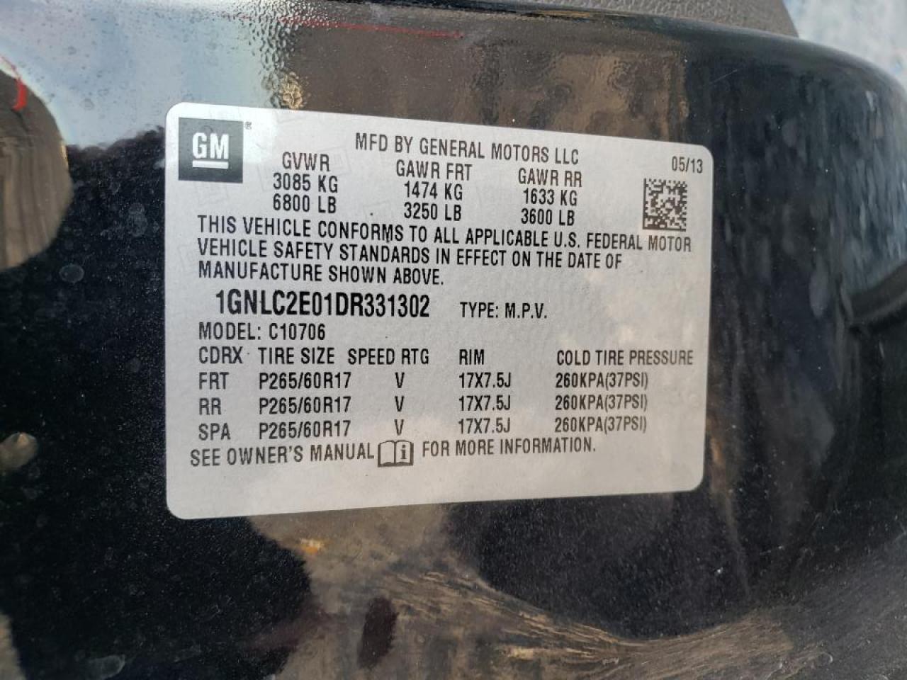 Photo 10 from auction – 2013 CHEVROLET TAHOE POLI with VIN 1GNLC2E01DR331302