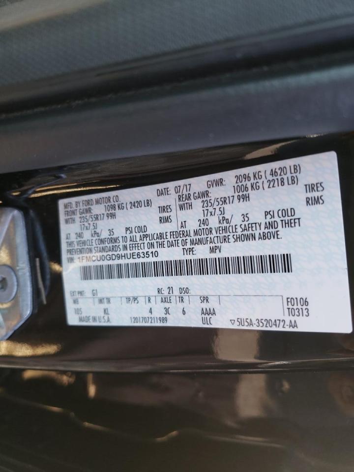 Photo 10 from auction – 2017 FORD ESCAPE SE with VIN 1FMCU0GD9HUE63510
