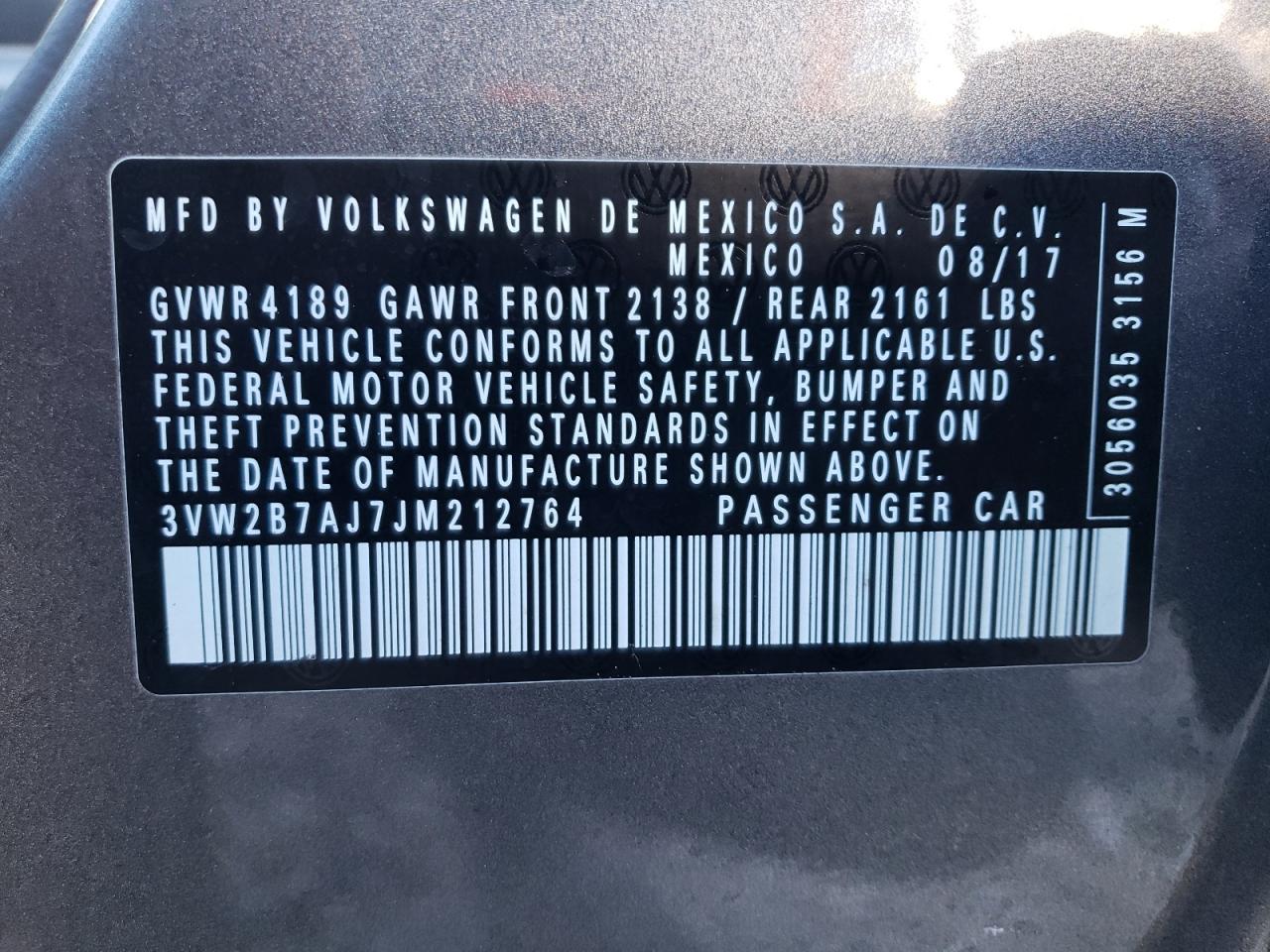 Photo 10 from auction – 2018 VOLKSWAGEN JETTA S with VIN 3VW2B7AJ7JM212764