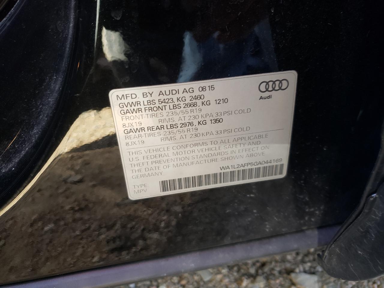 Photo 10 from auction – 2016 AUDI Q5 PREMIUM with VIN WA1L2AFP5GA044169