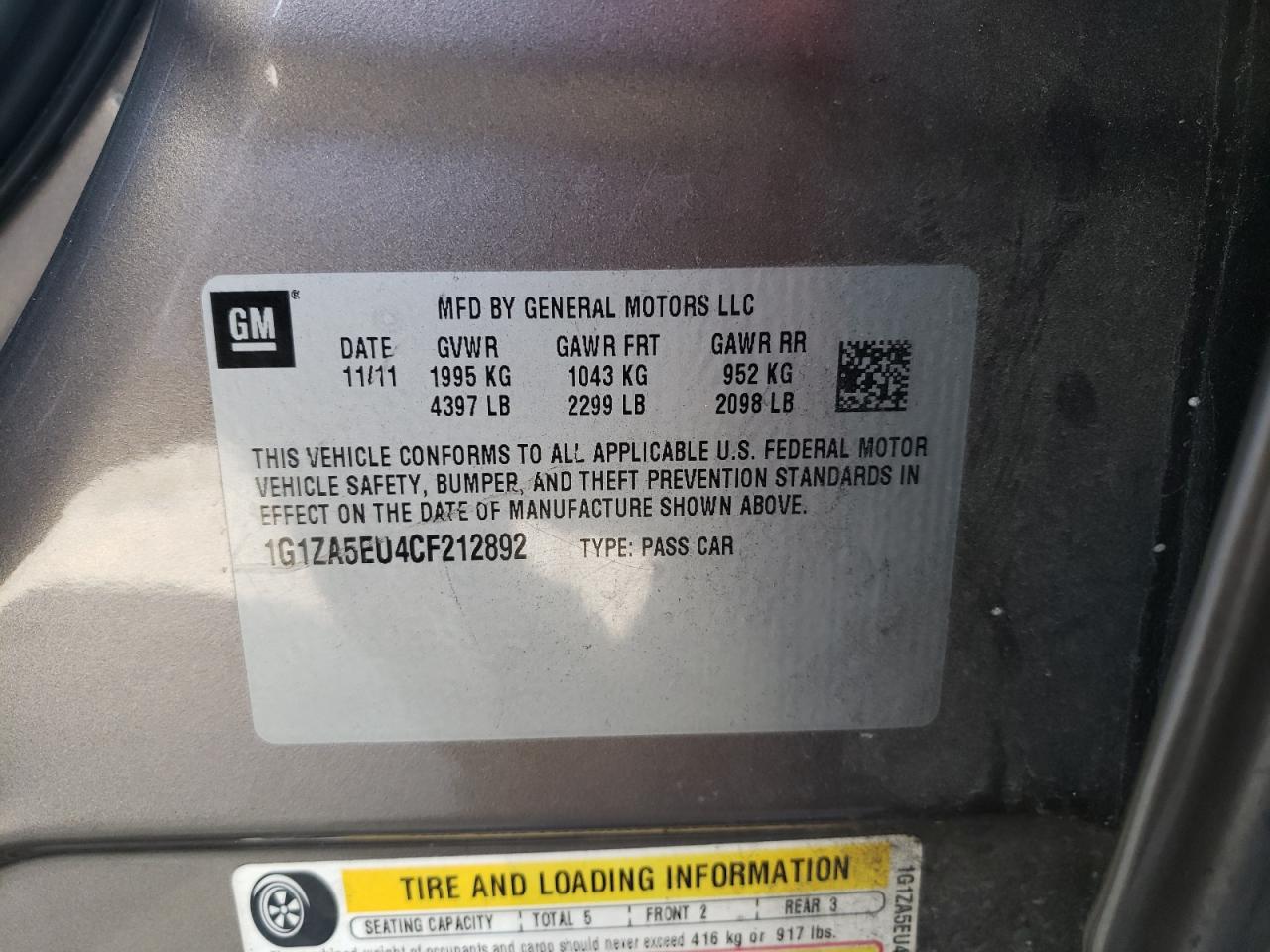 Photo 10 from auction – 2012 CHEVROLET MALIBU LS with VIN 1G1ZA5EU4CF212892
