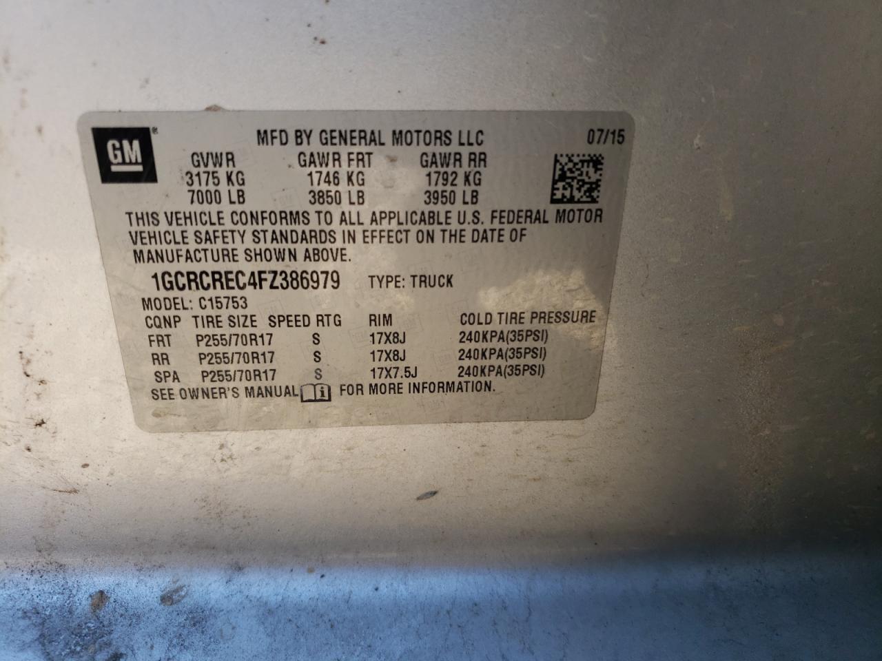 Photo 10 from auction – 2015 CHEVROLET SILVERADO with VIN 1GCRCREC4FZ386979