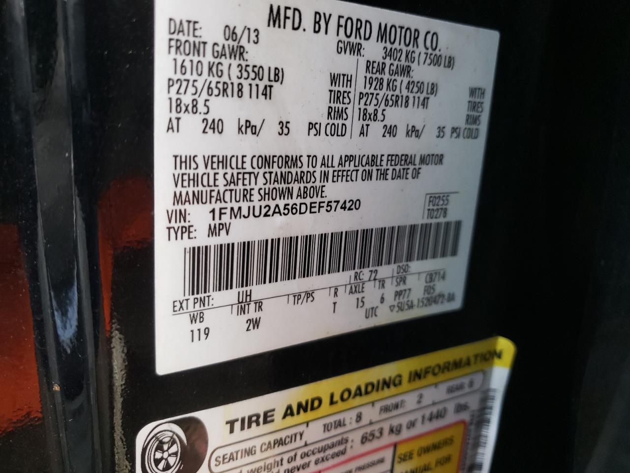 Photo 10 from auction – 2013 FORD EXPEDITION with VIN 1FMJU2A56DEF57420