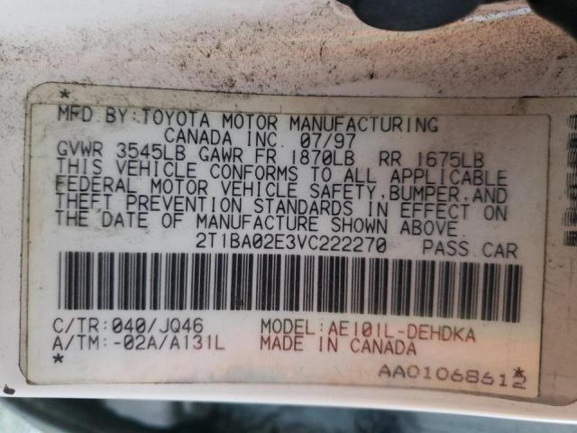Photo 10 from auction – 1997 TOYOTA COROLLA BA with VIN 2T1BA02E3VC222270