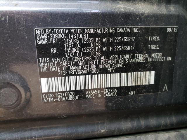 Photo 10 from auction – 2019 TOYOTA RAV4 LE with VIN 2T3F1RFV6KW071989