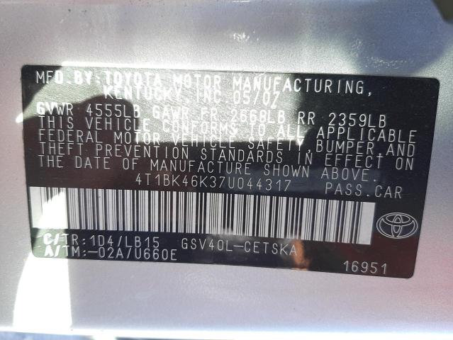 Photo 10 from auction – 2007 TOYOTA CAMRY LE with VIN 4T1BK46K37U044317