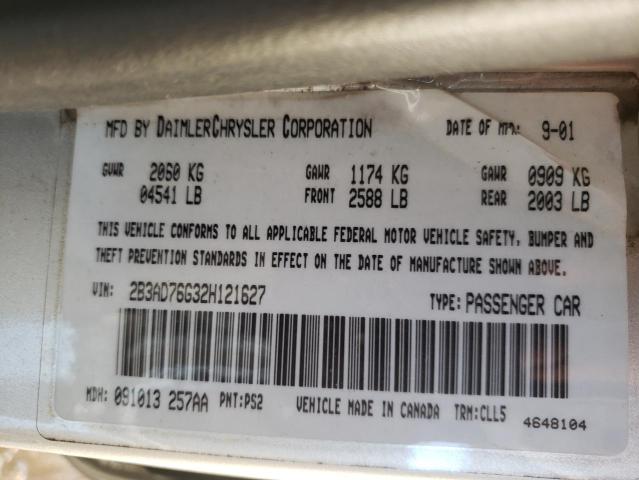 Photo 10 from auction – 2002 DODGE INTREPID R with VIN 2B3AD76G32H121627