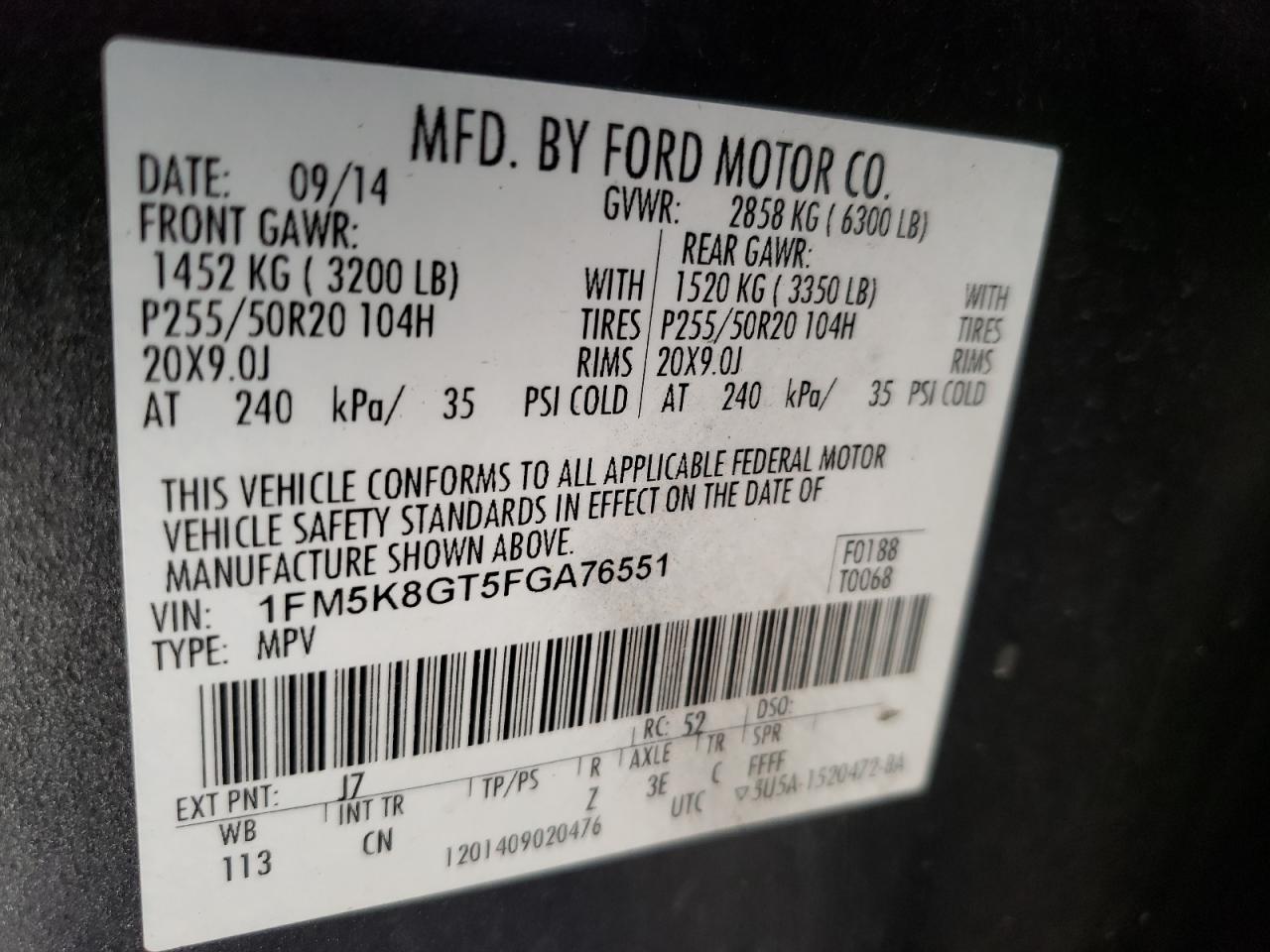 Photo 10 from auction – 2015 FORD EXPLORER S with VIN 1FM5K8GT5FGA76551