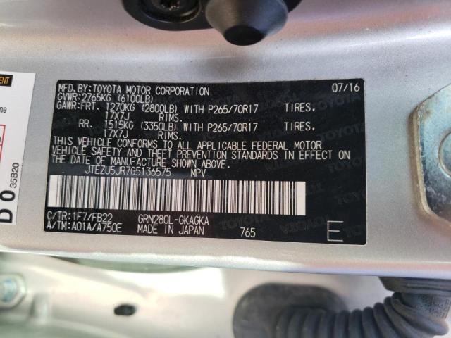 Photo 10 from auction – 2016 TOYOTA 4RUNNER SR with VIN JTEZU5JR7G5136575