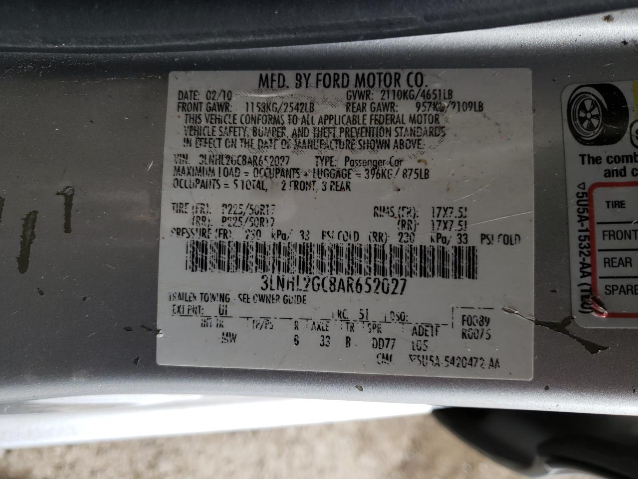 Photo 10 from auction – 2010 LINCOLN MKZ with VIN 3LNHL2GC8AR652027