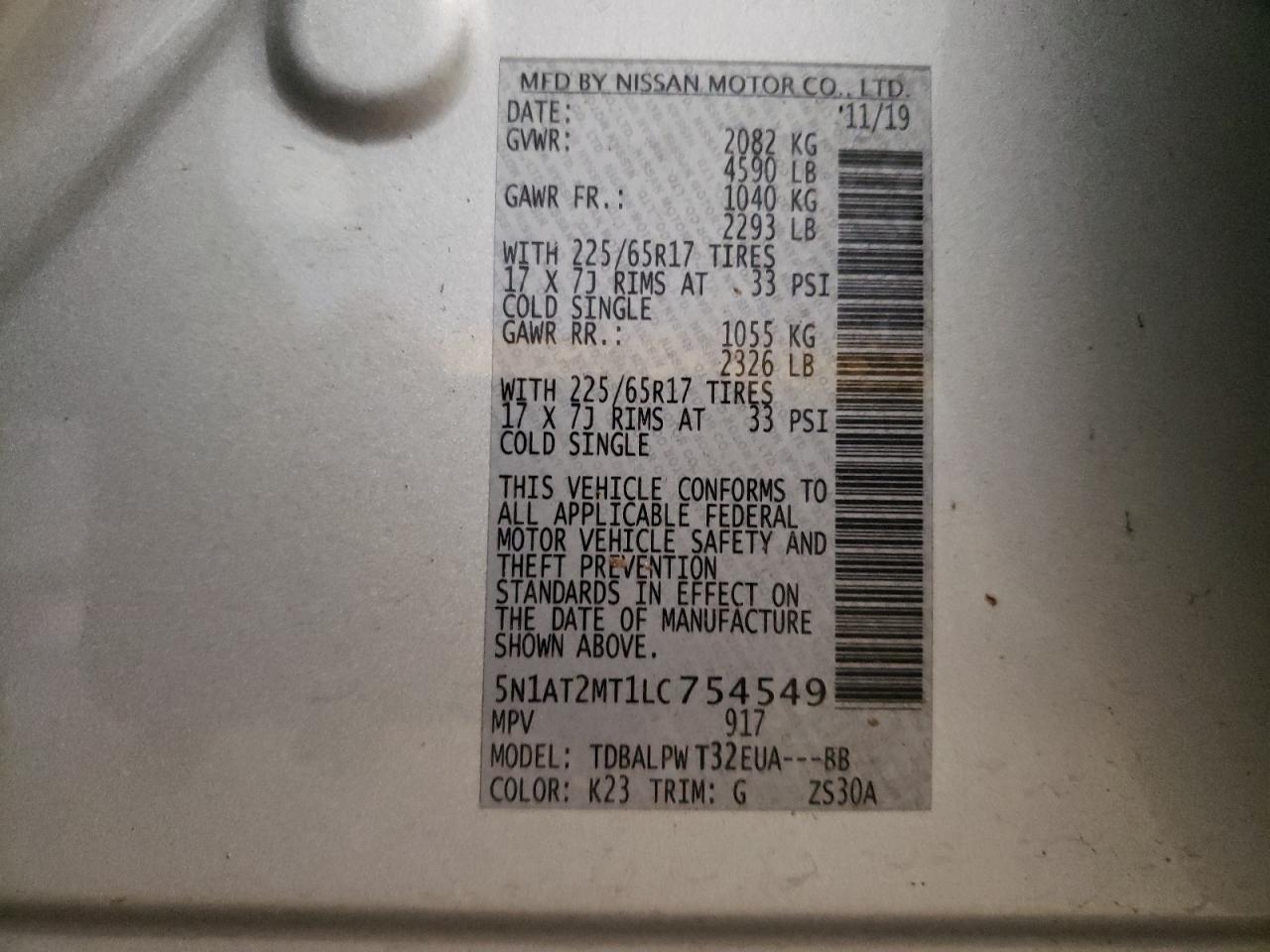Photo 10 from auction – 2020 NISSAN ROGUE S with VIN 5N1AT2MT1LC754549
