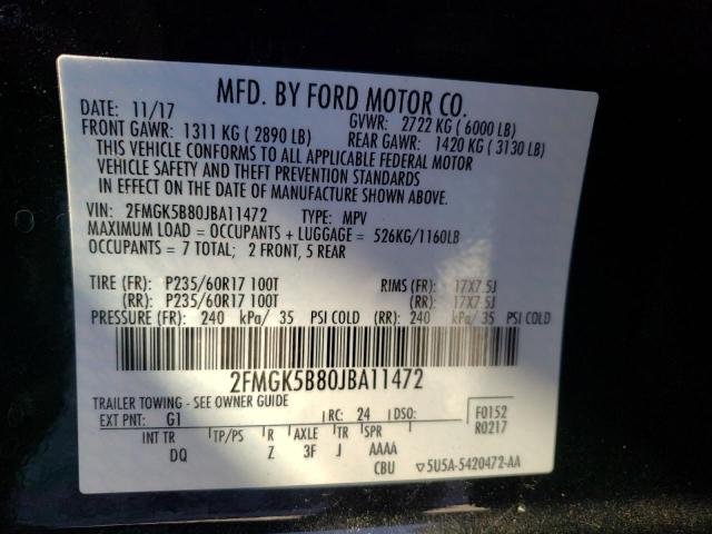 Photo 10 from auction – 2018 FORD FLEX SE with VIN 2FMGK5B80JBA11472