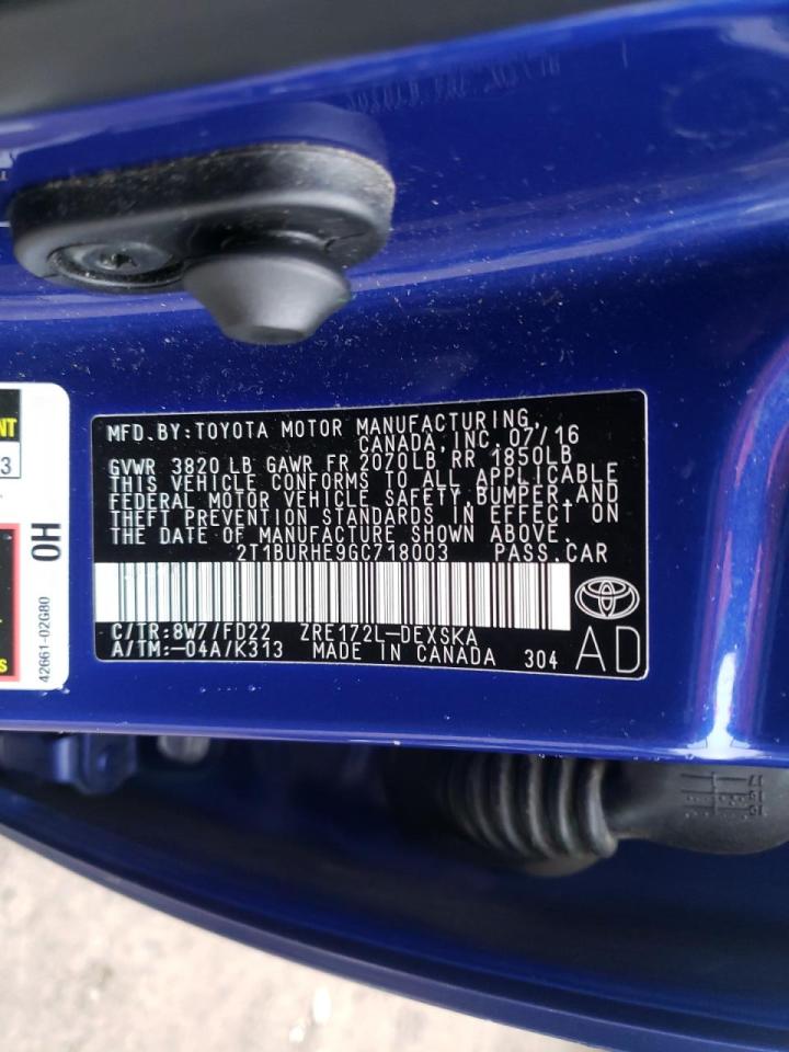 Photo 10 from auction – 2016 TOYOTA COROLLA L with VIN 2T1BURHE9GC718003