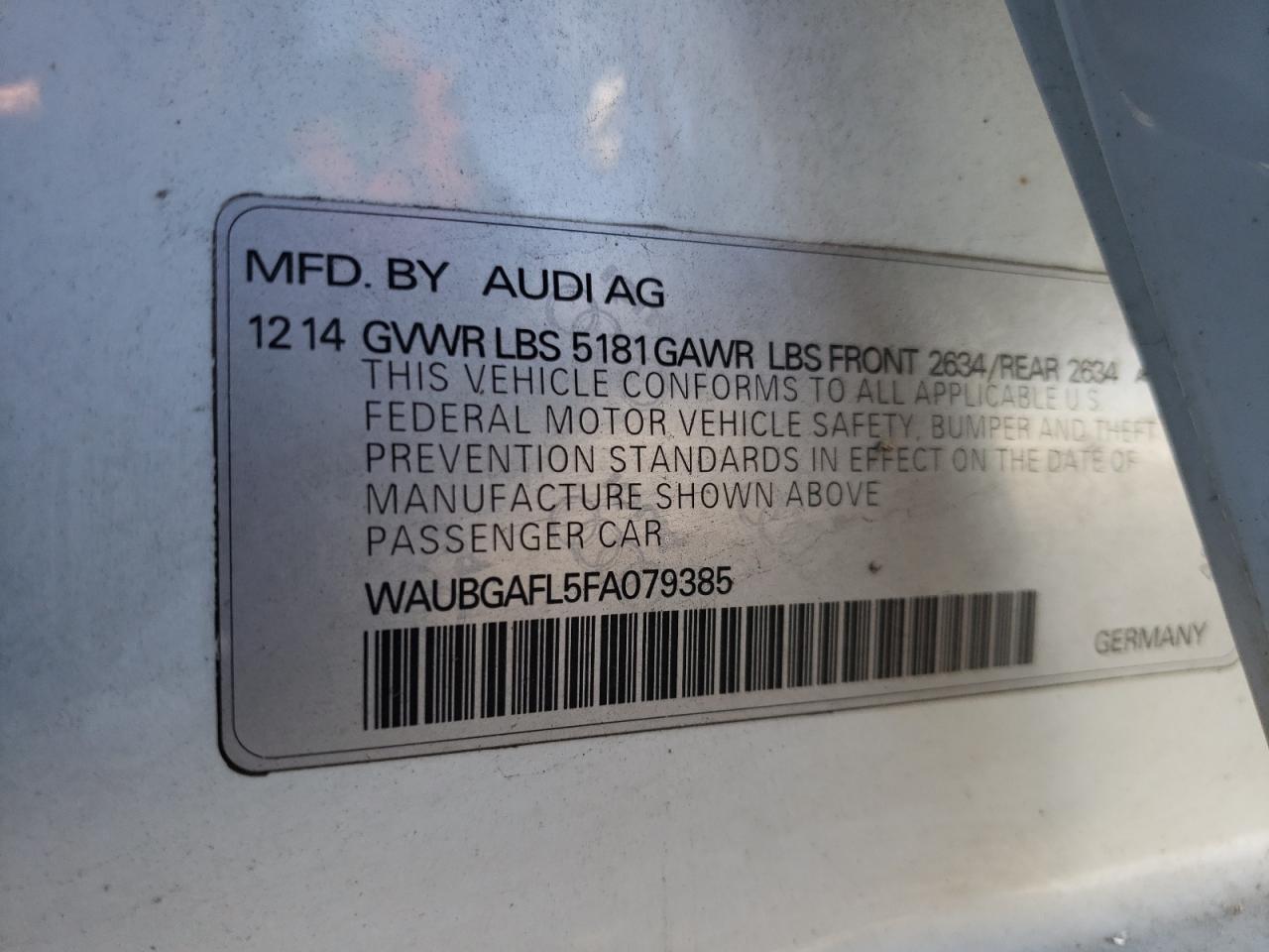 Photo 10 from auction – 2015 AUDI S4 PREMIUM with VIN WAUBGAFL5FA079385