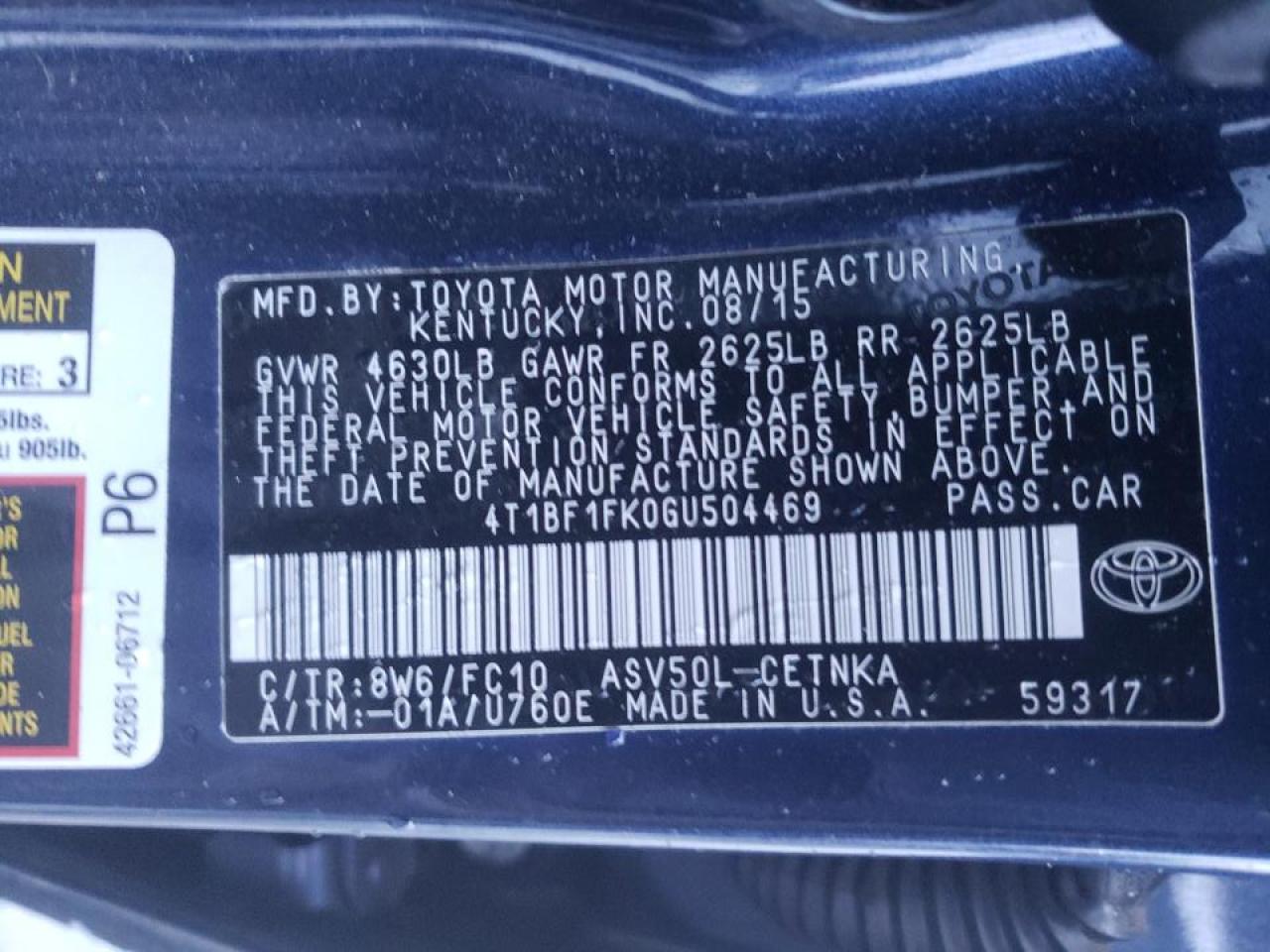 Photo 10 from auction – 2016 TOYOTA CAMRY with VIN 4T1BF1FK0GU504469