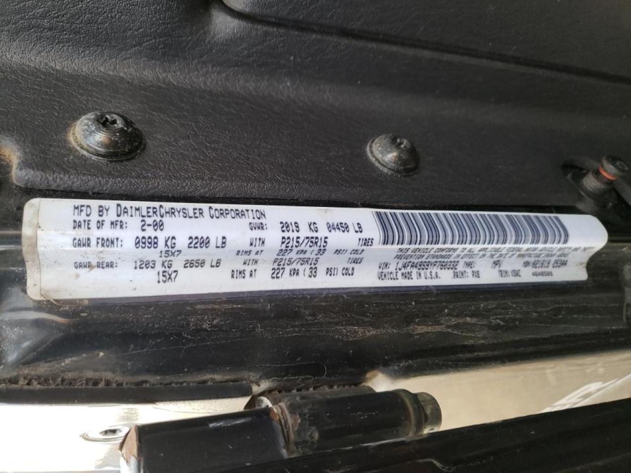 Photo 10 from auction – 2000 JEEP WRANGLER / with VIN 1J4FA49S9YP760332