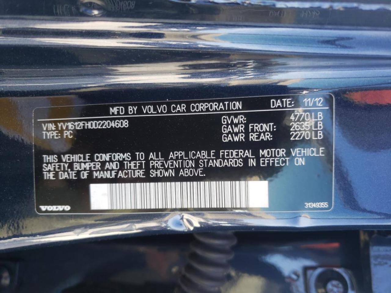 Photo 10 from auction – 2013 VOLVO S60 T5 with VIN YV1612FH0D2204608