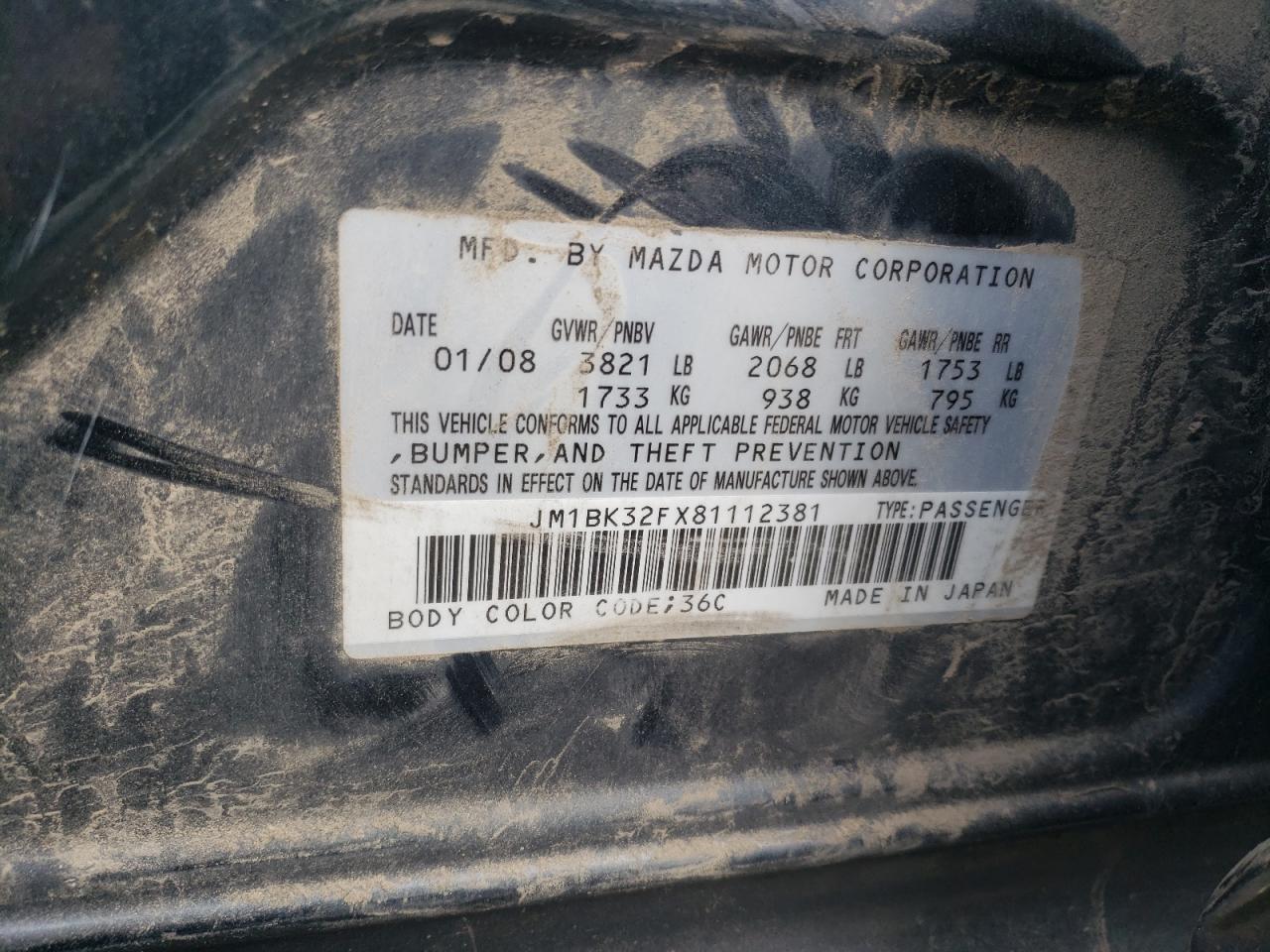 Photo 10 from auction – 2008 MAZDA 3 I with VIN JM1BK32FX81112381