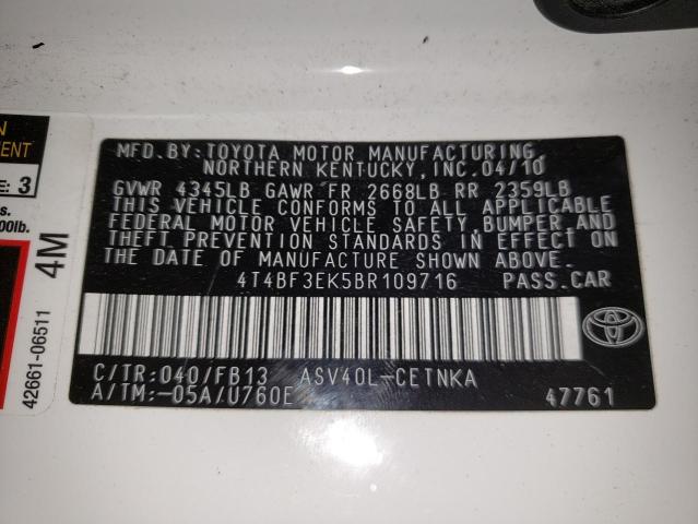 Photo 10 from auction – 2011 TOYOTA CAMRY BASE with VIN 4T4BF3EK5BR109716