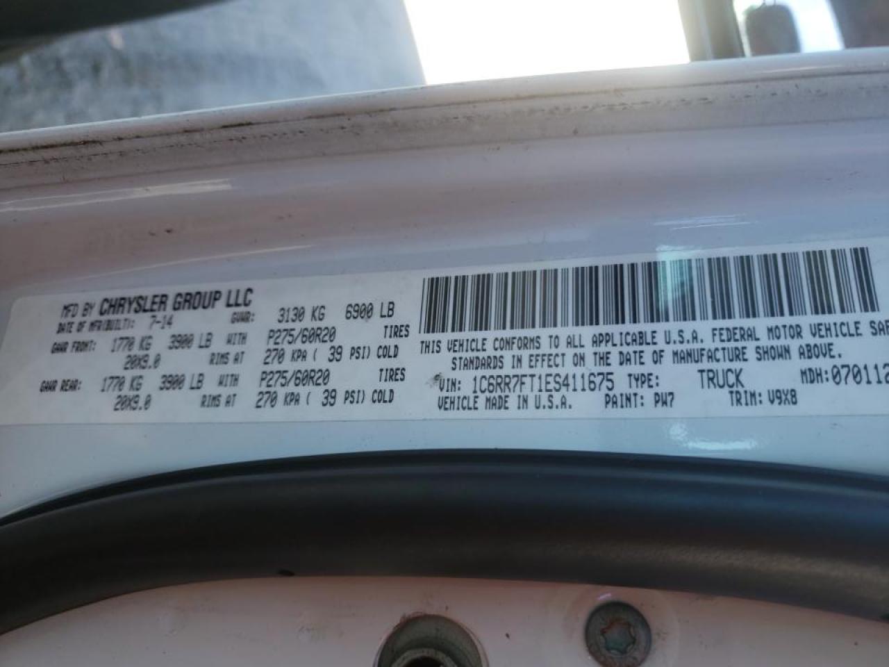 Photo 10 from auction – 2014 RAM 1500 ST with VIN 1C6RR7FT1ES411675