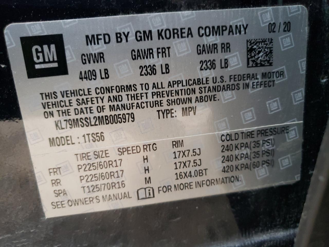 Photo 10 from auction – 2021 CHEVROLET TRAILBLAZE with VIN KL79MSSL2MB005979