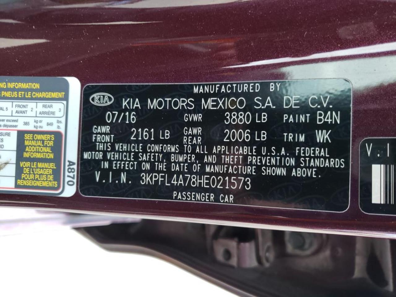 Photo 10 from auction – 2017 KIA FORTE LX with VIN 3KPFL4A78HE021573