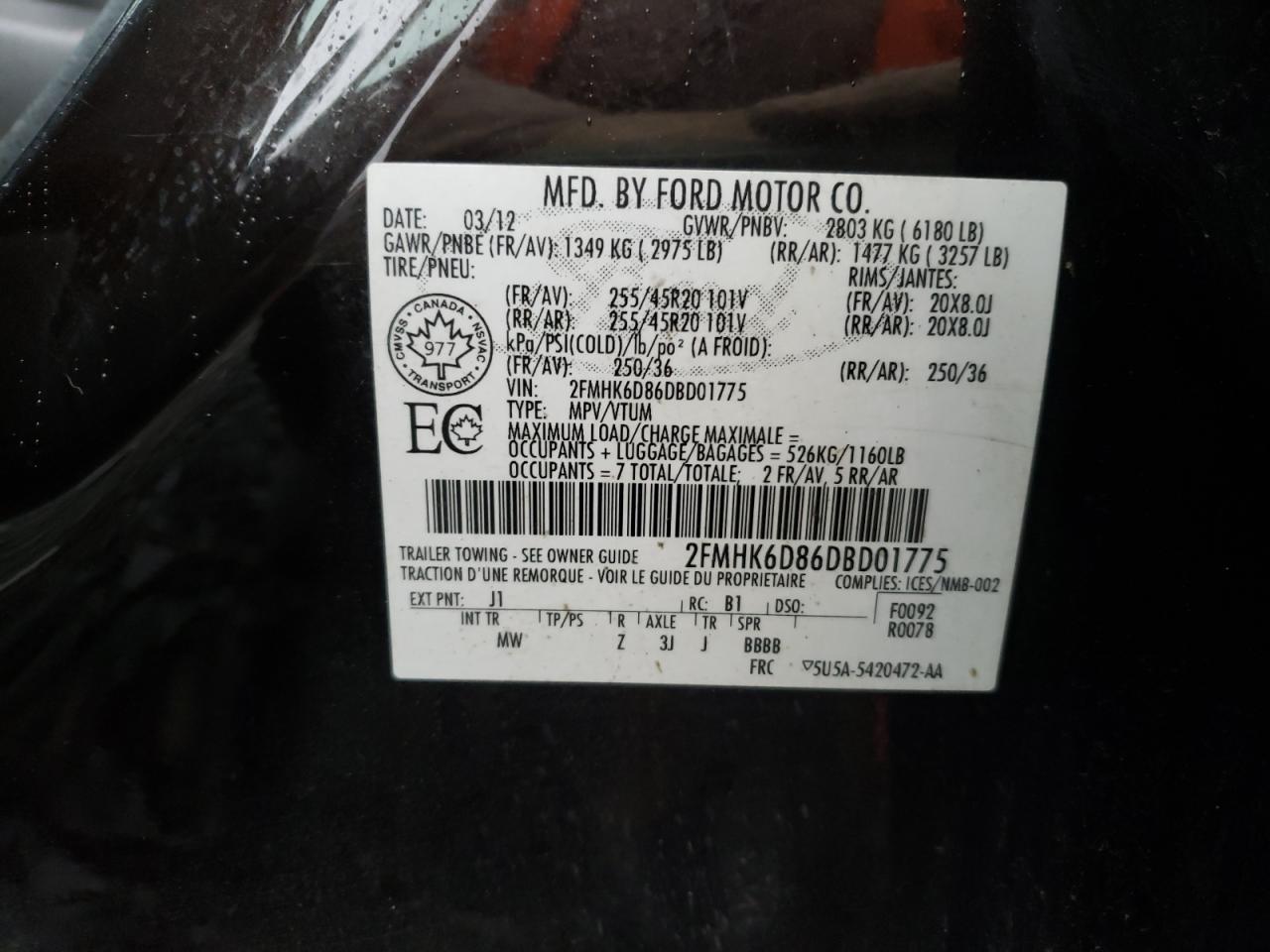 Photo 10 from auction – 2013 FORD FLEX LIMIT with VIN 2FMHK6D86DBD01775
