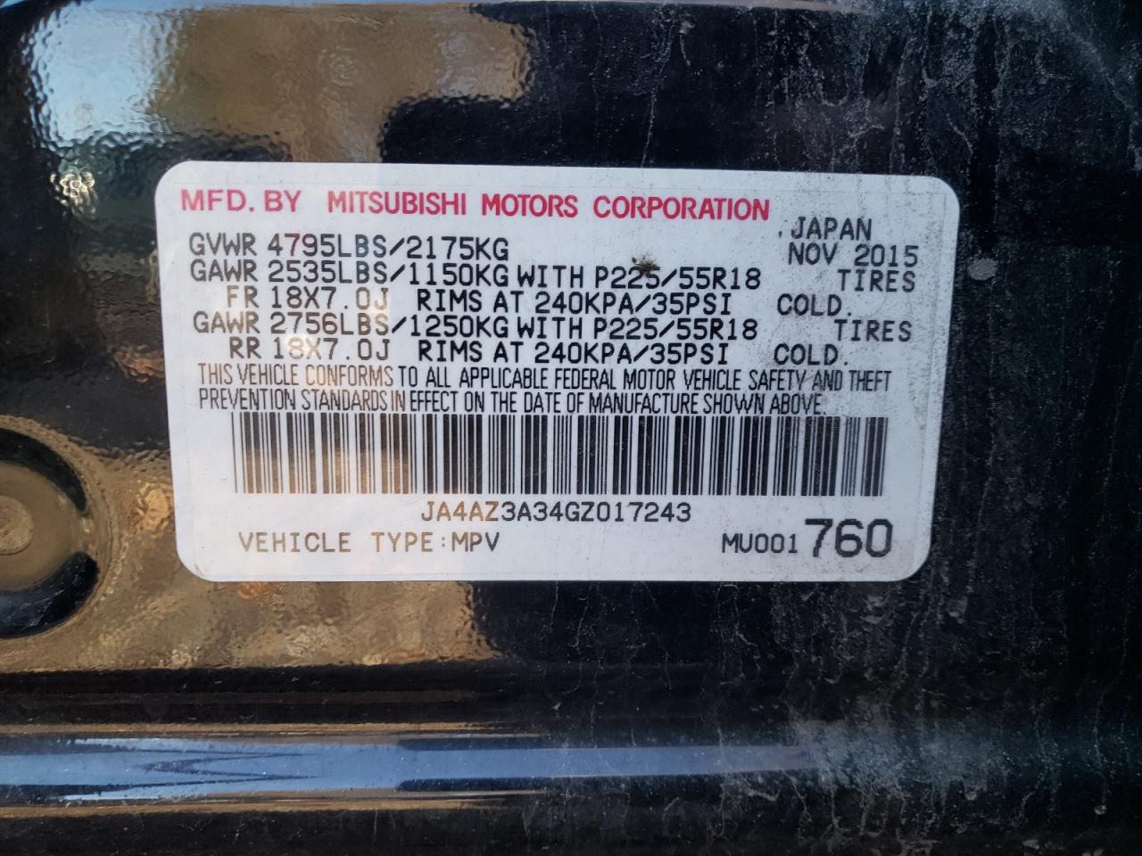 Photo 10 from auction – 2016 MITSUBISHI OUTLANDER with VIN JA4AZ3A34GZ017243