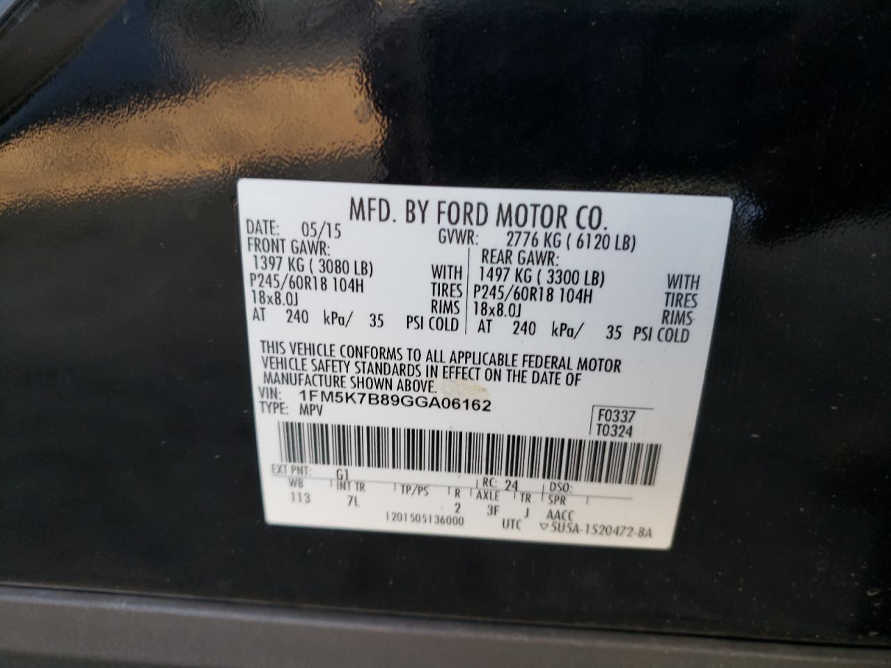 Photo 10 from auction – 2016 FORD EXPLORER with VIN 1FM5K7B89GGA06162