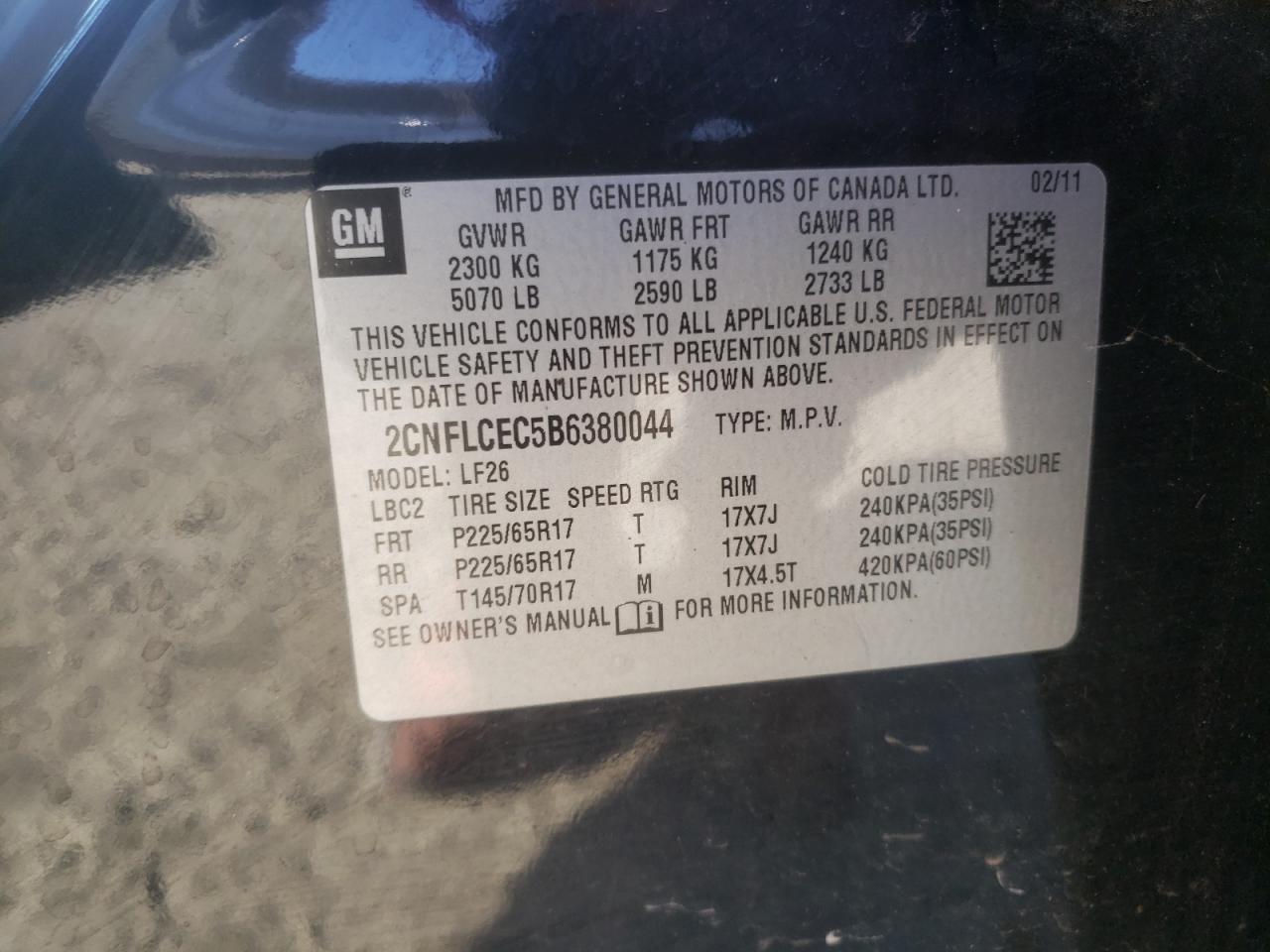 صورة رقم 10 من المزاد - 2011 CHEVROLET EQUINOX LS مع VIN 2CNFLCEC5B6380044
