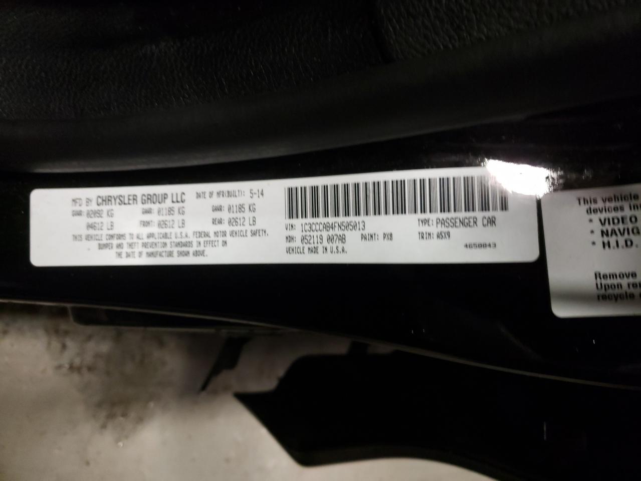 Photo 10 from auction – 2015 CHRYSLER 200 LIMITE with VIN 1C3CCCAB4FN505013
