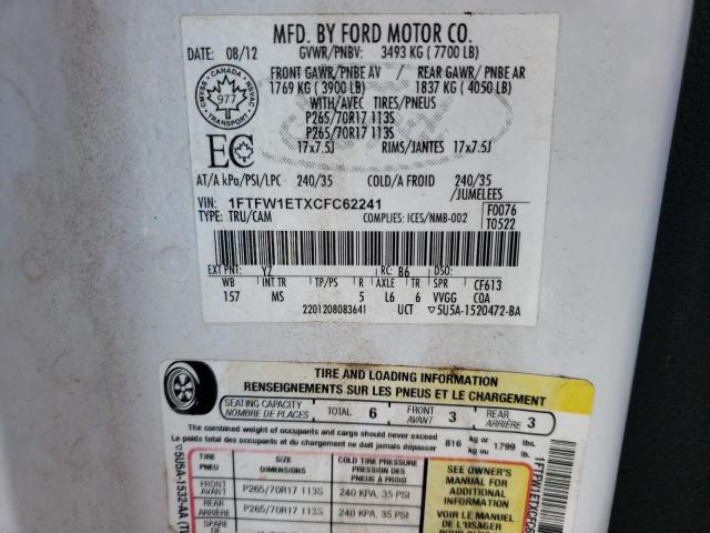 Photo 10 from auction – 2012 FORD F150 SUPER with VIN 1FTFW1ETXCFC62241