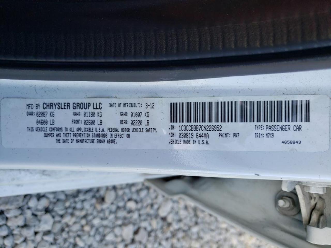 Photo 10 from auction – 2012 CHRYSLER 200 TOURIN with VIN 1C3CCBBB7CN226952