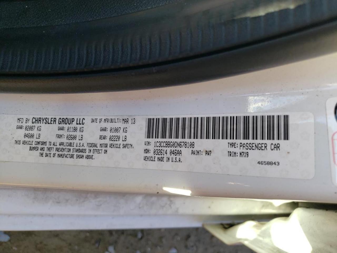 Photo 10 from auction – 2013 CHRYSLER 200 TOURIN with VIN 1C3CCBBG0DN678108