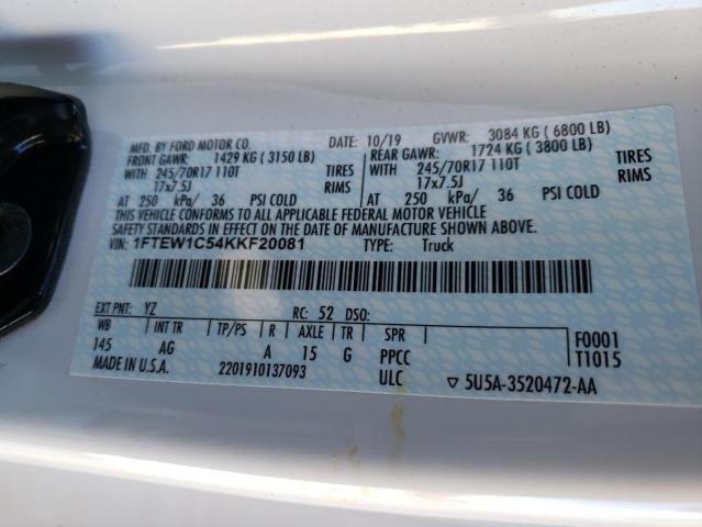 Photo 10 from auction – 2019 FORD F150 SUPER with VIN 1FTEW1C54KKF20081