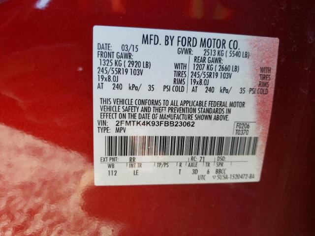 Photo 10 from auction – 2015 FORD EDGE TITAN with VIN 2FMTK4K93FBB23062
