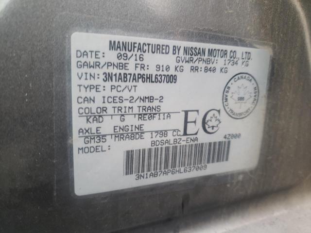 Photo 10 from auction – 2017 NISSAN SENTRA S with VIN 3N1AB7AP6HL637009