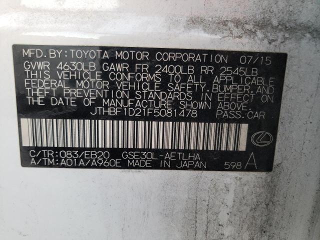 Photo 10 from auction – 2015 LEXUS IS 250 with VIN JTHBF1D21F5081478